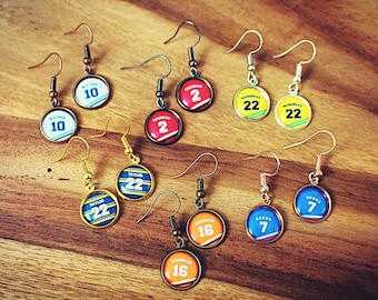 Your Team Colours Earrings! Sports Shirt Name and Number. Football Lover Gift for Rugby Fan. Sporty gift for her. Stocking filler. Supporter