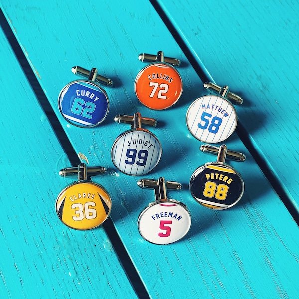 Your Team Colours Cufflinks! Sports jersey personalised name and number. Any team. NHL NFL NBA Groomsmen set. American sport. Custom made.