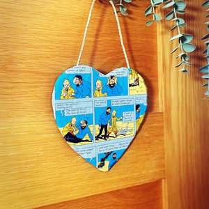 Recycled Comic Book Decorative Slate Hearts. Vintage Comic Gift. Superhero Home Decor. Upcycled Homeware. Retro Comics. Gamer. Geek Present.