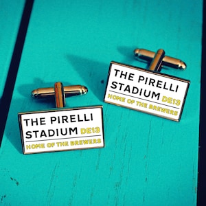 Burton Albion Football Stadium Cufflinks. Pirelli Stadium. Gift for Brewers Fan. Road Sign Tie Bar. Fathers Day Gift. Christmas