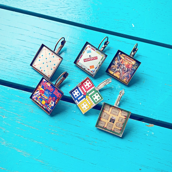 Retro Board Game Earrings. Iconic Games Gift. Bridesmaid Wedding Jewellery. Gamer Gift. Themed Wedding. Video Game. Geek. Leverback Earrings