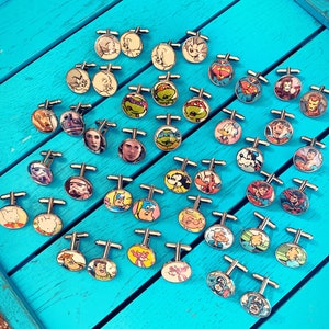 Vintage Comic Book Cufflinks. Cartoon. Character Gift. Superhero Groomsmen. Retro TV. Upcycled Comics. 90s Comic. 80s Gift. Retro Cartoons.