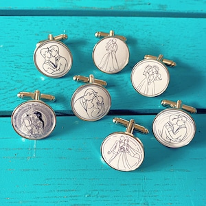 Wedding Couple Line Drawing Cufflinks. Custom made Wedding Anniversary Gift. Minimalist Art. Gay Lesbian Couple. Wedding Dance Drawing.