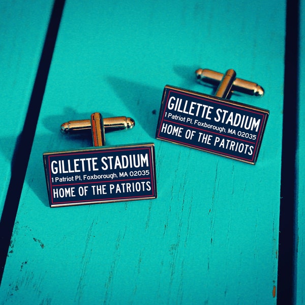 American Football Stadium Cufflinks - New England Patriots. Gift for Football fan. Gillette Stadium. Street Sign. Custom Jersey Team Colours