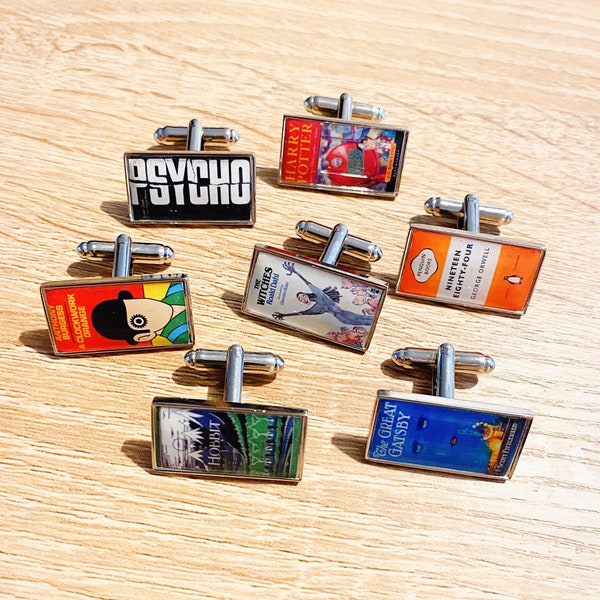 Classic Book Cover Cufflinks. Literature lover. Groomsmen Bookworm themed wedding. Favourite Novel Tie Clip. Reader Gift. Author. Reading.