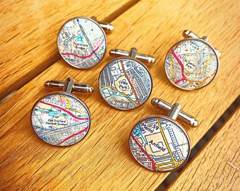 Personalised Map Cufflinks. Football Stadium Maps. Rugby Map. Vintage Maps. Special Places Gift for him. Wedding Cufflinks. Custom Location.