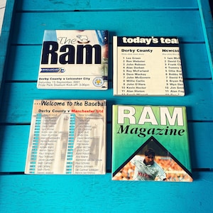 Vintage Derby County Football Programme Coasters. Upcycled Football Gift. Man Cave Home Decor. Retro Football Gift for Dad. The Rams.