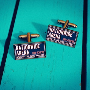 Ice Hockey Arena Cufflinks. Columbus Blue Jackets. Gift for Hockey fan. Nationwide Arena Stadium Sign. Custom Jersey. Team Colours.