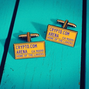 Basketball Arena Cufflinks. LA Lakers. Gift for USA American Basketball fan. Crypto.com Arena. Street Sign. Custom Jersey. Team Colours