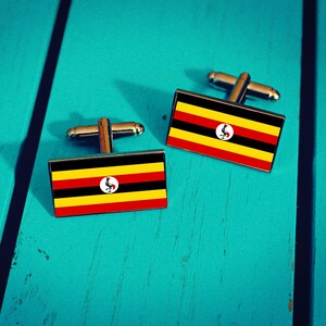 Uganda Flag Cufflinks. Ugandan Gift for Men. National Flag Wedding Accessory. Patriotic Groomsmen Pin. Personalised Gift for him.