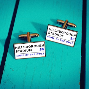 Sheffield Wednesday Football Stadium Cufflinks. Hillsborough Stadium. Gift for Owls Fan. Road Sign Tie Bar. Fathers Day Gift.