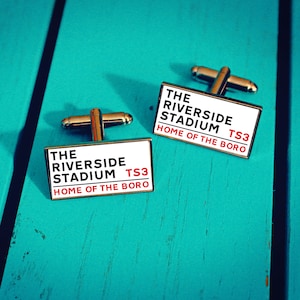 Middlesbrough Football Stadium Cufflinks. Riverside Stadium. Gift for Boor Fan. Road Sign Tie Bar. Fathers Day Gift. Christmas