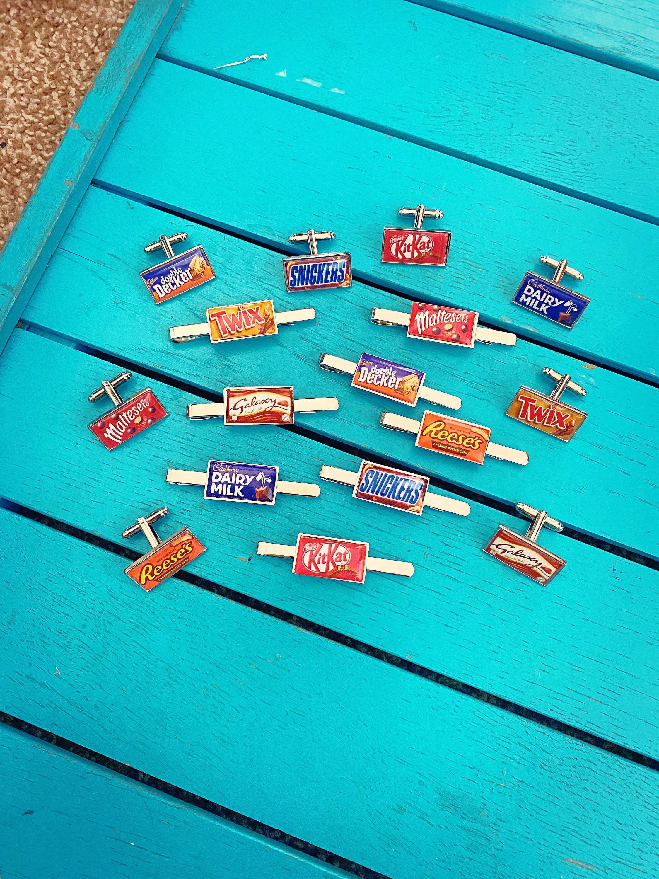 Chocolate Bar Cufflinks! Chocoholic Gift. Novelty Present. Sweets. Candy. Groomsmen Accessories. Custom Tie Bar. Father of the Bride. Groom.