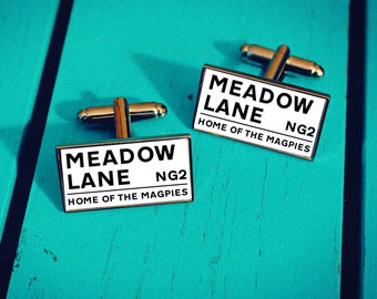 Notts County Football Stadium Cufflinks. Meadow Lane Stadium. Gift for Magpies Fan. Road Sign Tie Bar Personalised Street Name. Christmas