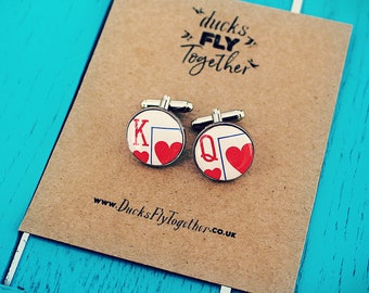 Queen of Hearts Cufflinks. King of Hearts. Valentines gift for him. Romantic gift. Wedding Tie Clip. Groom gift. Anniversary Pocket Watch.