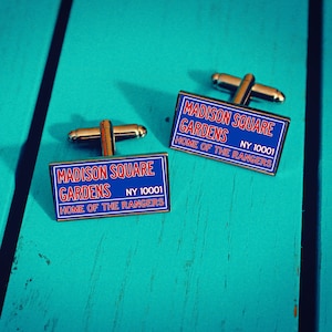 Ice Hockey Arena Cufflinks. New York Rangers. Gift for Hockey fan. Madison Square Gardens Stadium Sign. Custom Jersey. Team Colours.