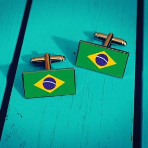 Brazil Flag Cufflinks. Brazilian Gift for Men. Brasil National Flag Wedding Accessory. Patriotic Groomsmen Pin. Personalised Gift for him.