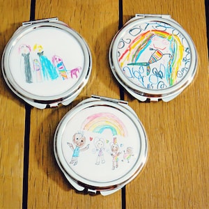 Kids Artwork Compact Mirror. Your Childs Drawing / Painting Pocket Mirror. Personalised Gift for Mum. Children Art Mothers Day Gift.