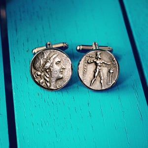 Vintage Coin Cufflinks. Ancient Greek coins. Old international coins. Personalised wedding cufflinks. Novelty gift for groomsmen. Tie Bar.