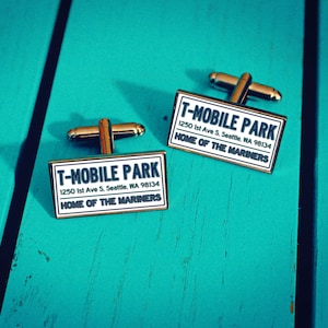 Baseball Stadium Cufflinks. Seattle Mariners. Gift for Baseball fan. T-Mobile Park Ballpark Sign. Custom Jersey. Team Colours. Wedding.