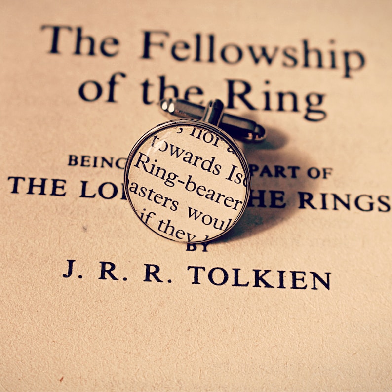 Lord of the Rings Cufflinks. Recycled book page. Frodo Samwise Merry Pippin Gandalf Boromir Aragorn Gimli Legolas. Groomsmen wedding. Dad. image 8