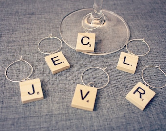 Scrabble Piece Wine Charms. Personalised initials gift. Wine Glass Charms Christmas Dinner Table. Wine Lover Prosecco Champagne Alcohol gift