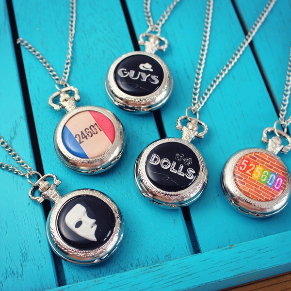 Musical Theatre inspired Pocket Watch. Gift for dad. Theatre Gift Les Miserables Phantom of the Opera Rent Actor Performer present Groomsmen