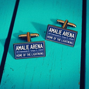 Ice Hockey Arena Cufflinks. Tampa Bay Lightning. Gift for Hockey fan. Amalie Arena Stadium Sign. Custom Jersey. Team Colours.