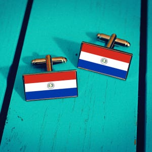 Paraguay Flag Cufflinks. Paraguayan Gift for Men. National Flag Wedding Accessory. Patriotic Groomsmen Pin. Personalised Gift for him.
