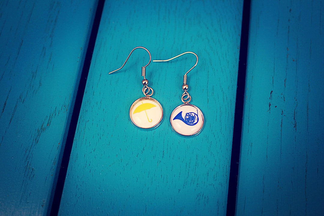 HIMYM Inspired Earrings. Yellow Umbrella. Blue French Horn. Etsy