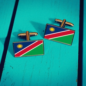 Namibia Flag Cufflinks. Namibian Gift for Men. National Flag Wedding Accessory. Patriotic Groomsmen Pin. Personalised Gift for him.