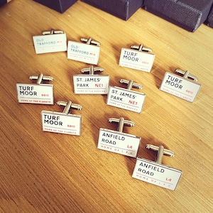 Football/Rugby Team Cufflinks - Street Signs- Gift for him. Old Trafford, Stamford Bridge, White Hart Lane, Emirates Stadium, Selhurst Park.