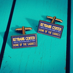 Ice Hockey Arena Cufflinks. Buffalo Sabres. Gift for Hockey fan. Keybank Center Stadium Sign. Custom Jersey. Team Colours.