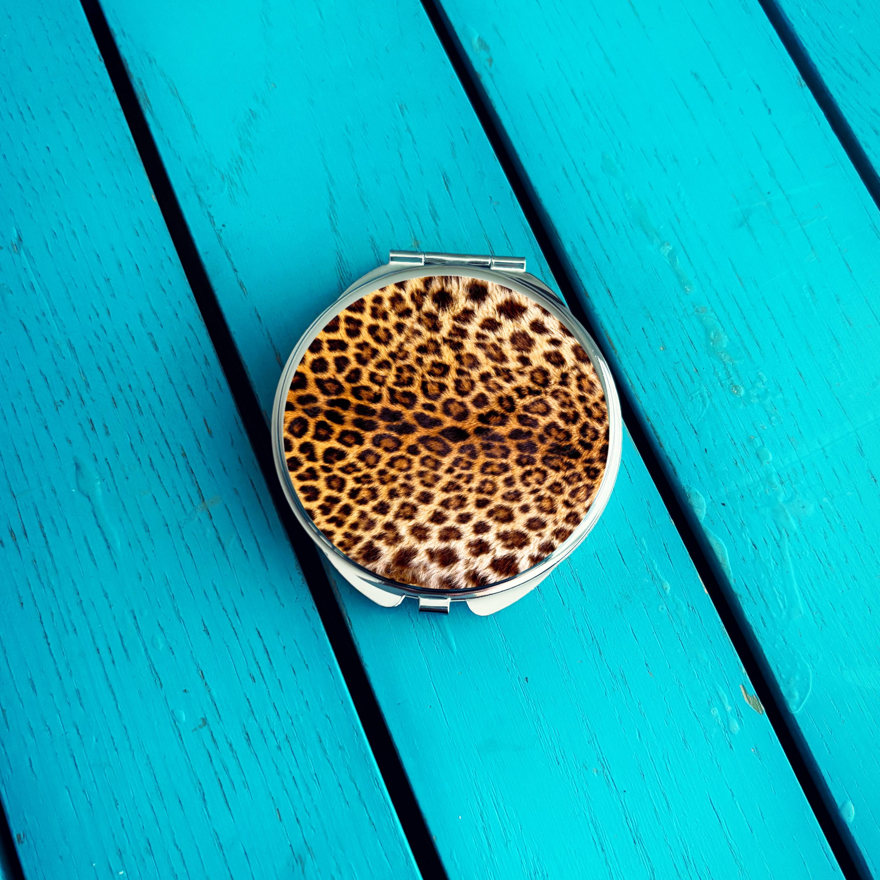 Leopard Print Mirror. Personalised Gift. Bridesmaid Gift.  Nature Inspired Pocket Mirror. Natural Beauty. Animal Print. Leopard Fur.