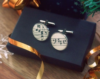 Recycled sheet music cufflinks. Vintage music score. Gift for musician. Music lover. Upcycled musical notes. Gift for him. Novelty cufflinks