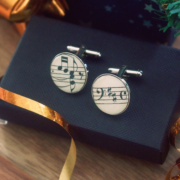 Recycled sheet music cufflinks. Vintage music score. Gift for musician. Music lover. Upcycled musical notes. Gift for him. Novelty cufflinks