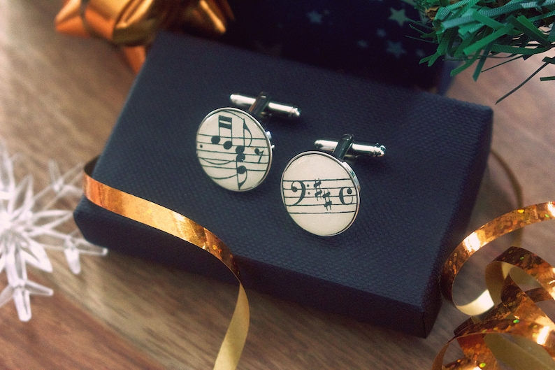 Gift for musician Vintage music score Novelty cufflinks Upcycled musical notes Gift for him Recycled sheet music cufflinks Music lover