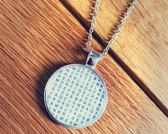 Wordsearch Necklace. Crossword Sudoku. Personalised words. Monochrome. Hidden message. Secret meaning. Word Search Gift. Gift for mum Funny