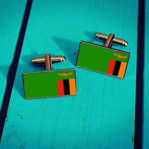 Zambia Flag Cufflinks. Zambian Gift for Men. National Flag Wedding Accessory. Patriotic Groomsmen Pin. Personalised Gift for him.