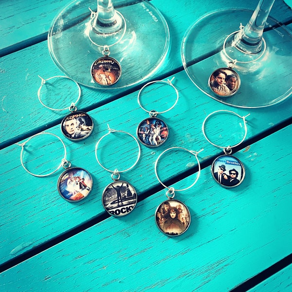 Movie Poster Wine Charms. Personalised Film Lover Gift. Iconic Movies. Movie Night Decor. Film Themed Party. Cinema Wedding.