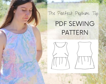 Women Tank Top Sewing Digital Pattern. Peplum Blouse PDF Sewing Pattern
