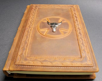 Longhorn Leather journal, Gothic journal, Leather notebook, Golden brown leather journal, Leather recipe book, Medieval journal