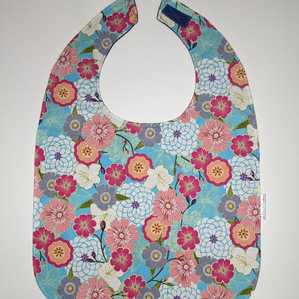 Adult bib / Clothes protector / Special needs bib / flowers /  Washable / reusable