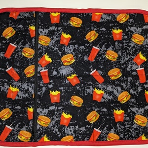 Doily / placemat for lunchbox utensils pocket zip / Hamburger / Fast Food / Fries / ecologic / zero waste / Washable