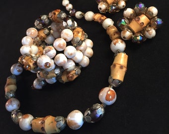 Vintage Hobé Bambus Parure, Aurora Borealis Kristall, Kunst Glasperlen