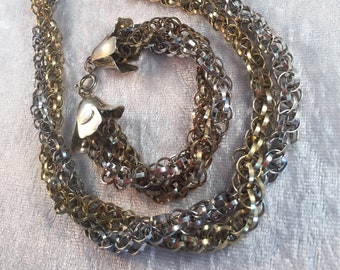 Vintage Hobé Chain Necklace Bracelet Set – Multi-Strand Silver Gold Parure
