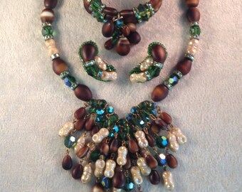 Vintage Hobé Beaded Parure, Iridescent AB Crystal Jewelry Set