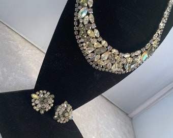 Wunderschöne SELTENE 1957 &quot;Princess&quot; Hobé Vintage Demi-Parure (Halskette, Ohrringe) aus gelben, kristallklaren & rauchigen Strasssteinen 21472172