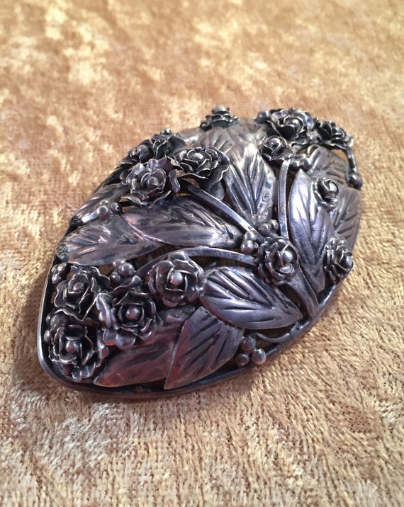 Huge, Bold Floral Hobé Sterling Silver Brooch Pin… - image 1