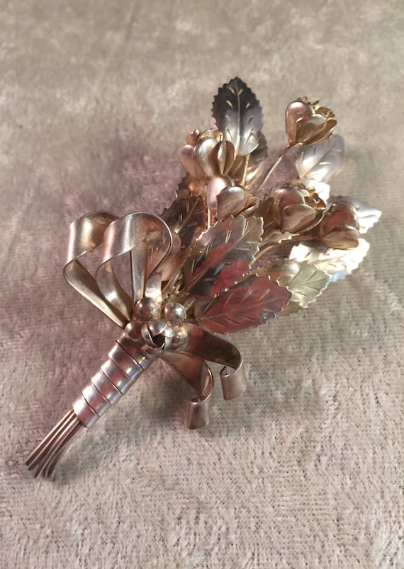 Lovely 4-1/8" Hobé Floral Bouquet Brooch Pin - 19… - image 1